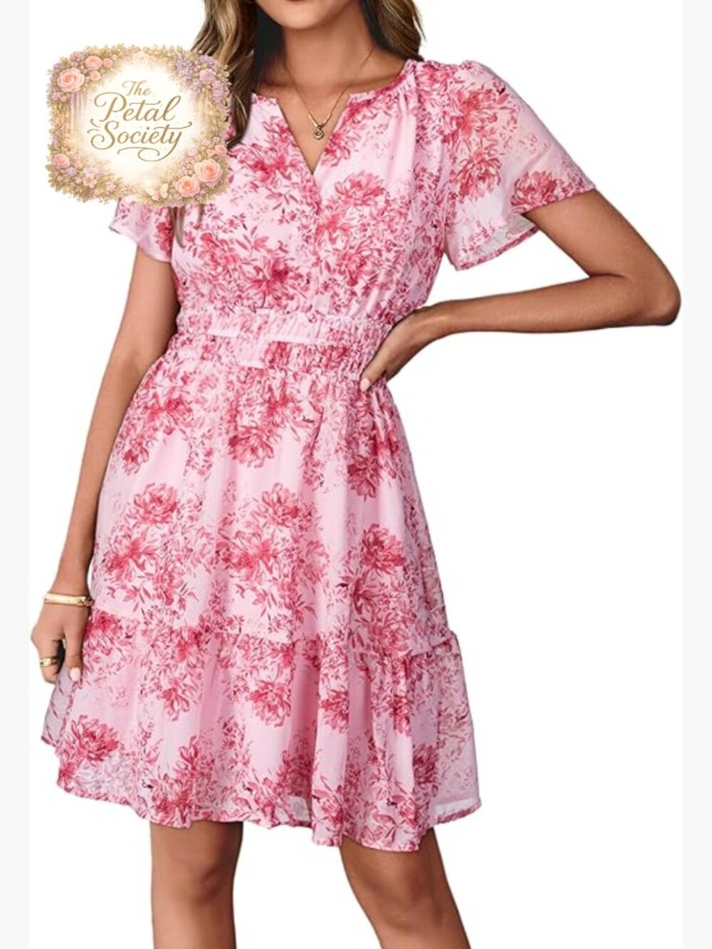 Floral Mini Dress V-Neck Short Sleeve A-Line Casual Boho Summer